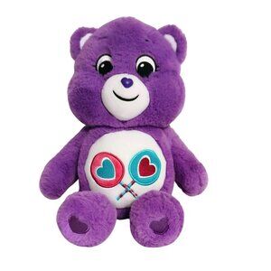 Care Bears Share Bear Plush 14" Purple Heart Lollipop On Tummy 2021